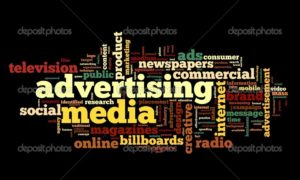 Advertising word concept in tag cloud on white background